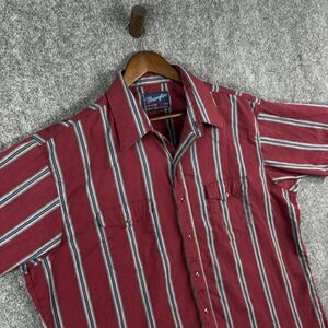 Wrangler XL Mens Striped Western Short Sleeve Button Up Shirt Sz 18 X Long Tails